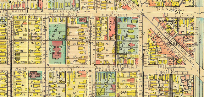 The 1927 Baist Atlas Map shows IPS School 4 on the northeast corner of W. Michigan Street and N. Blackford Street.