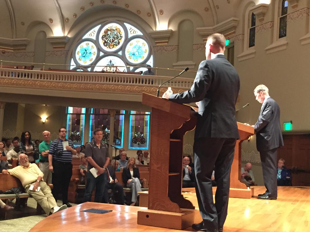 2015 Indianapolis Mayoral Forum, hosted by HUNI, featuring Joe Hogsett and Chuck Brewer