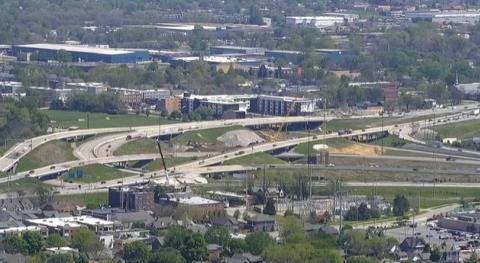 An arial view of the North Split interchange.