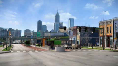 A rendering of a future Blue Line stop at Washington St. and Southeastern Ave. in Indianapolis