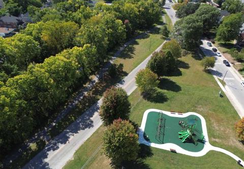 An arial view of the Prospect Falls Indianapolis neighborhood.